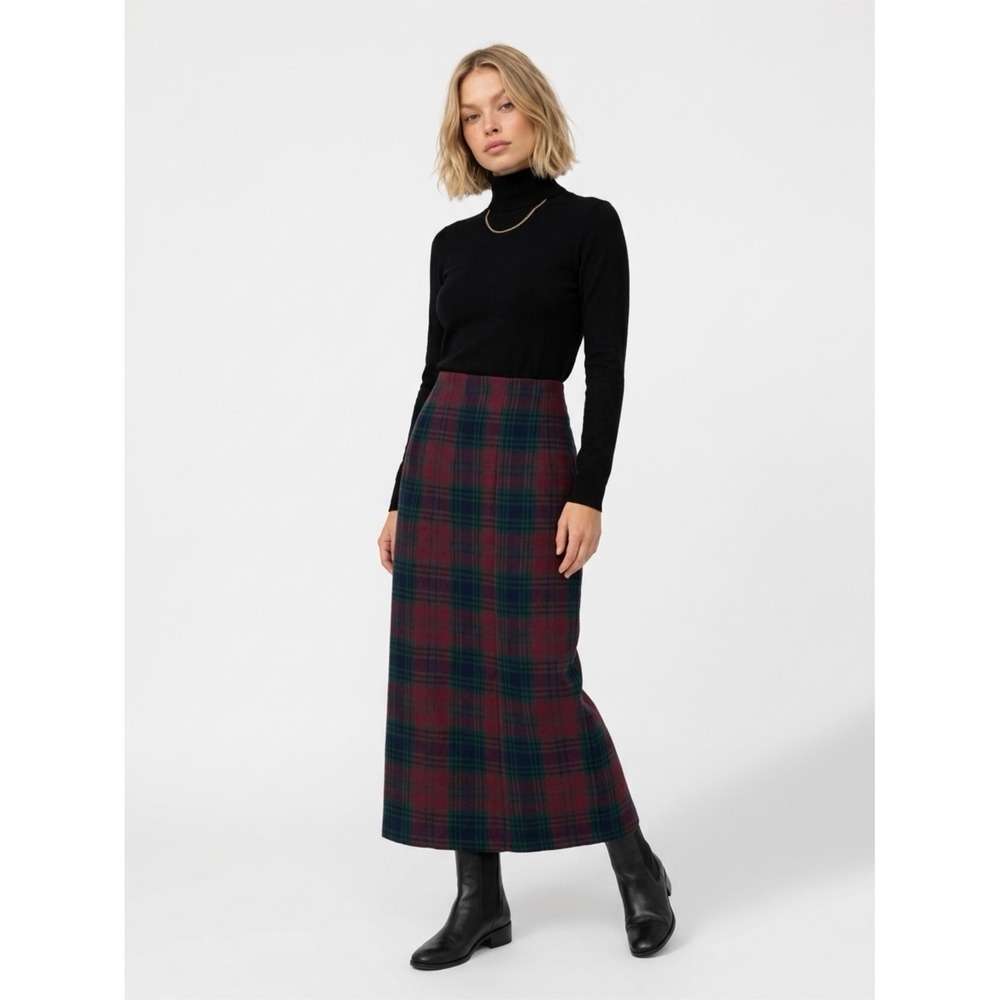 Tracy Evans Vintage Preppy Plaid Maxi Skirt Wool USA Dark Academia-6